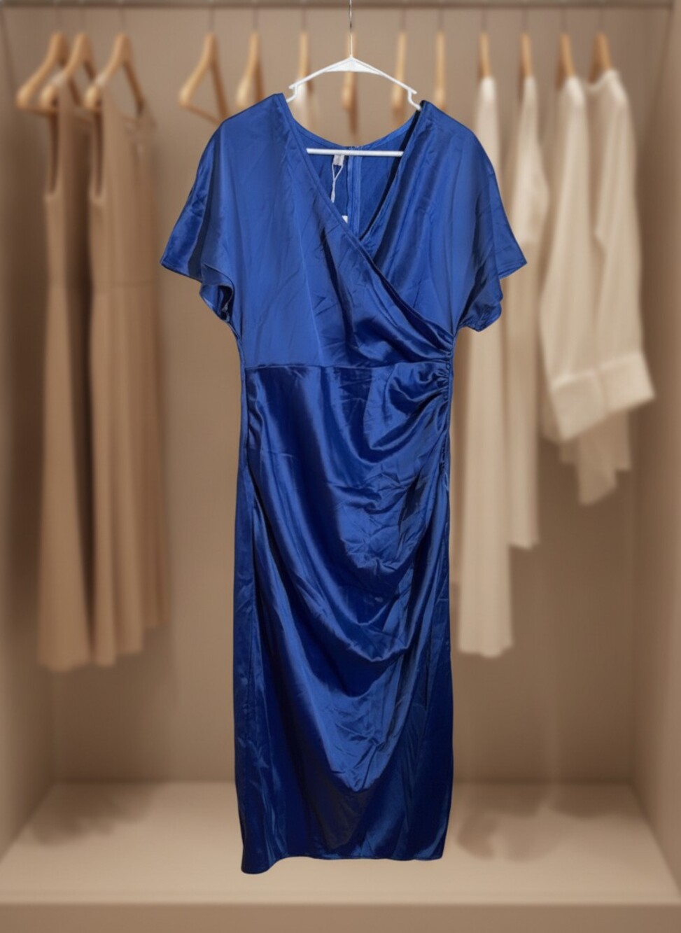Oshoplive NWT Blue Satin Wrap Dress M
